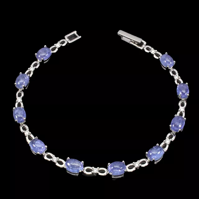 Non Chauffé Ovale Tanzanite Bleue 7x5mm Simulé Zircone 925 En Bracelet Argenté