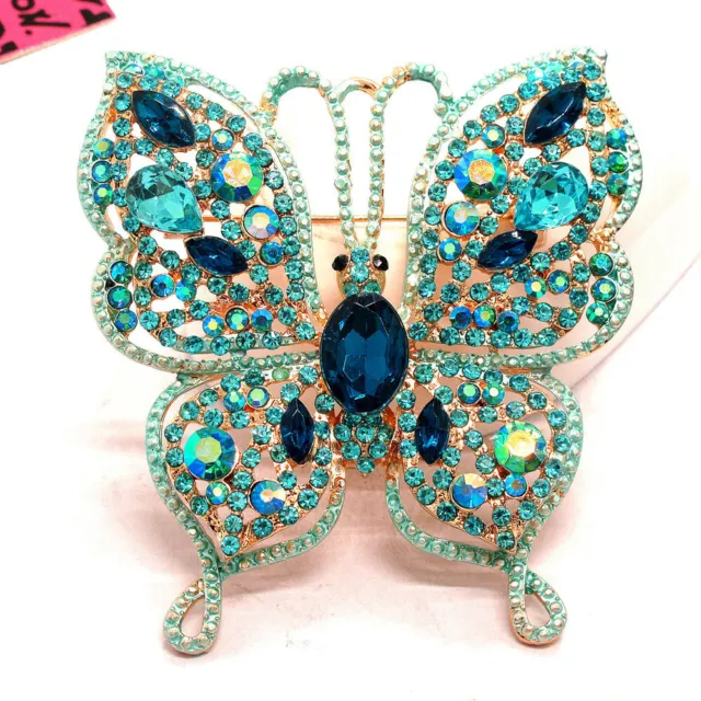 New Blue Bling Rhinestone Flower Butterfly Betsey Johnson Charm Brooch Pin Gifts