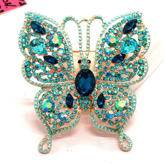New Blue Bling Rhinestone Flower Butterfly Betsey Johnson Charm Brooch Pin Gifts