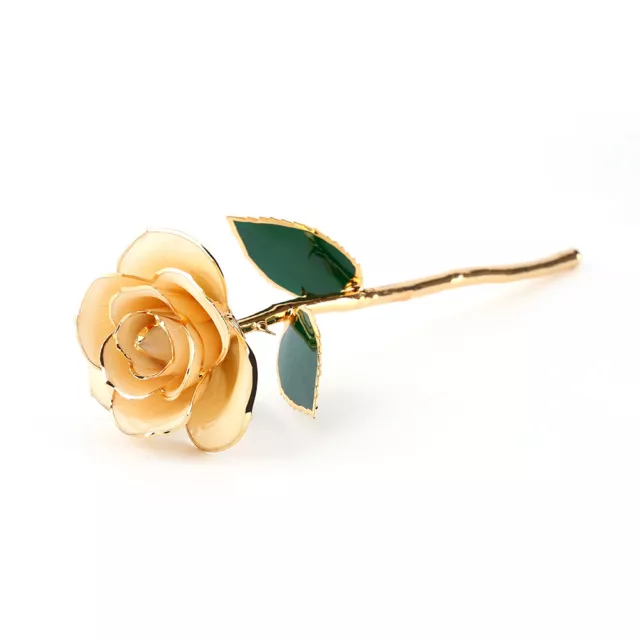 Long Stem 24k Gold Dipped Rose Flower Straight Handle Ornaments Handcrafted Gift