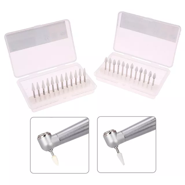 Dental White Stone Flame Mounted Polishing Burs- FG 12Pcs Abrasion Point Burs Sp