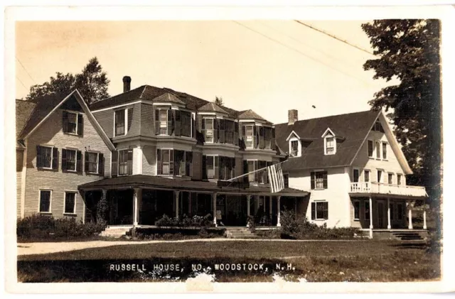 Real Photo Postcard Russell House North Woodstock New Hampshire Rppc Nh Flag