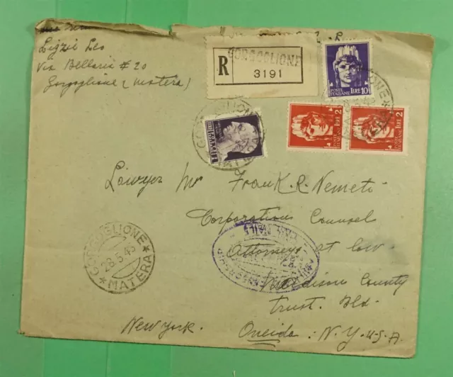 DR WHO 1945 ITALY WWII CENSORED REGISTERED GORGOGLIONE TO USA j44493