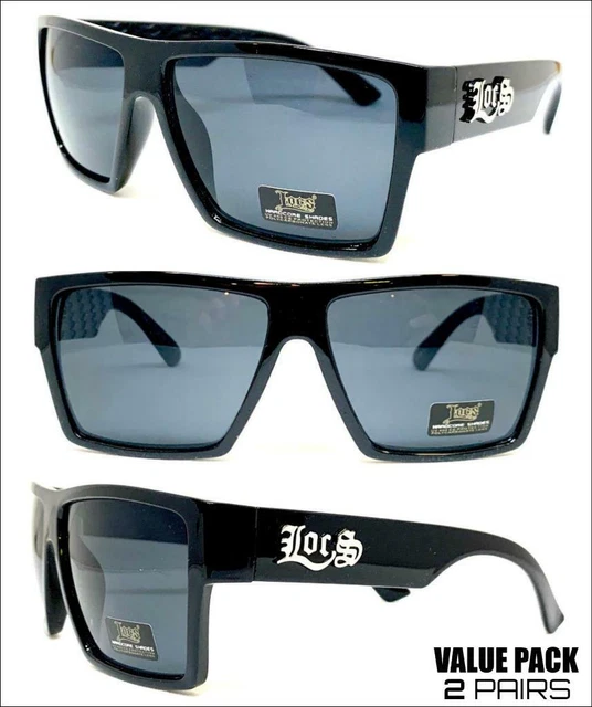 Occhiali Uv400 Policarbonato Occhiali Da Sole LOCS Hardcore - Montatura Nera Plastica, Lenti Scure UV400, Stile Gangster Montatura Nera Con Logo Grande - Foto 5