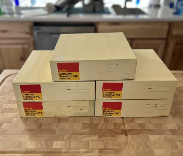 Lote de 5 bandejas deslizantes vintage Kodak Carousel Transvue 140 cajas/embalaje originales