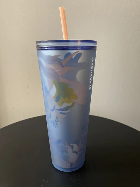 2019 Starbucks Blue & White Floral Cold Cup Venti 24oz Tumbler & Straw