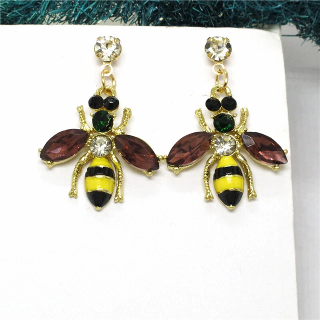 New Colored Rhinestone Bling Honey Bee Crystal Betsey Johnson Stand Earrings