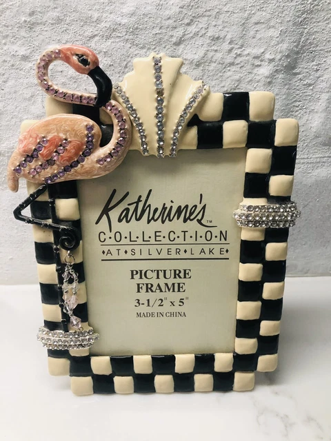 Katherine’s Collection Black White Check Bling Flamingo Picture Frame 3.5 By 5”