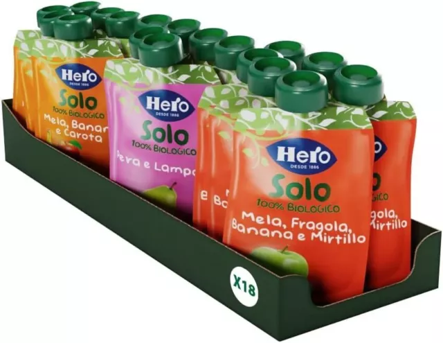 Mouch de fruta Hero Solo bolsa manguitos diferentes variedades 15 x 100 g NUEVO MHD 2/24