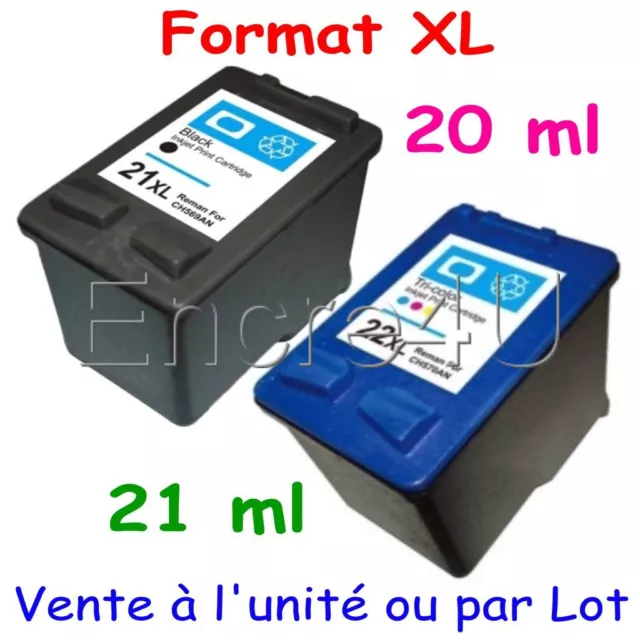 Cartouches compatibles remanufacturées HP 21 XL et HP 22 XL ( Noir / Couleurs )