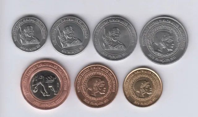 FRENCH INDIA Pondichéry Set 7pcs 2021, Elephant, Cow, Tiger, unusual coinage