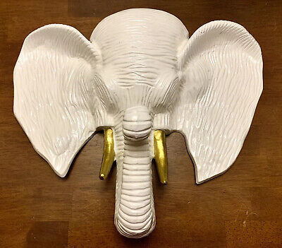 Beautiful Rare White Elephant Head & Tusks Wall Hanging Sculpture Collectible