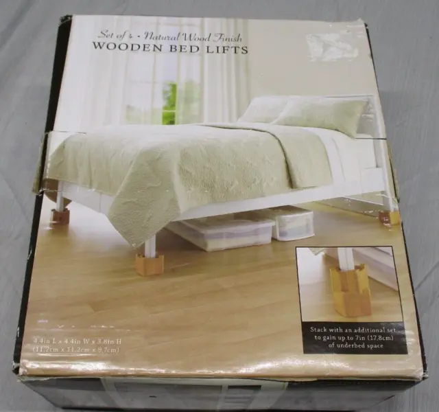 Wooden Bed Lifts Natural Wood SET OF 4 - (Bed Bath & Beyond) - LN, open box