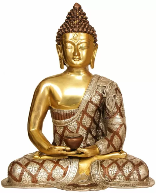 Brass Lord Buddha in Dhyana Mudra Meditation Pose Idol Statue Figurine 17"