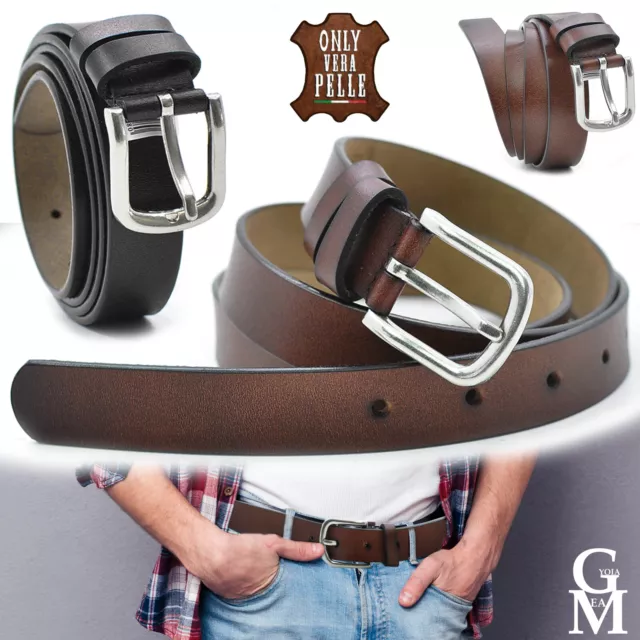 Cintura Pelle Donna Cintura Sottile In Vera Pelle Per Donna - Fibbia Argento, Marrone Scuro Cintura Elegante Marrone - Foto 5