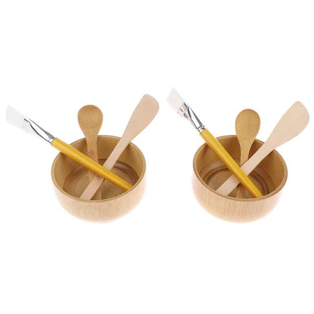 4Pcs DIY Face Mask Mixing Tool Set Natural Bamboo Bowl Spatula Brush And Spoo ql