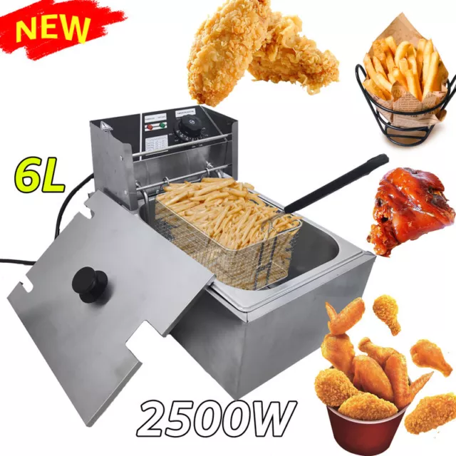 Electric Deep Fryer Single Tank Commercial Restaurant Stainless Steel 6L 2500W