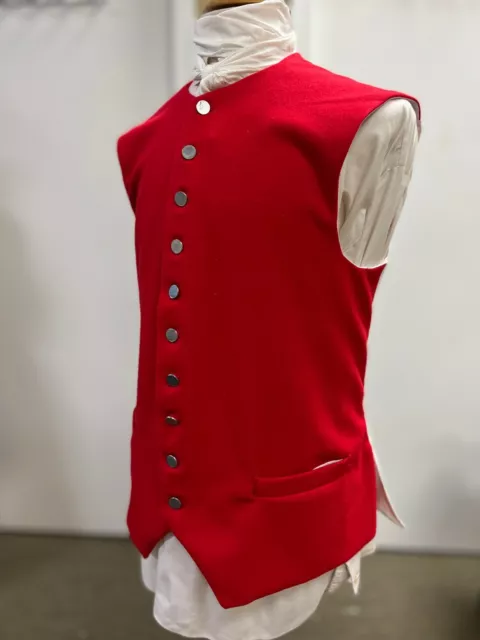 18th Century Waistcoat - 52" chest RED Wool, Revolutionary War Colonial, NEW