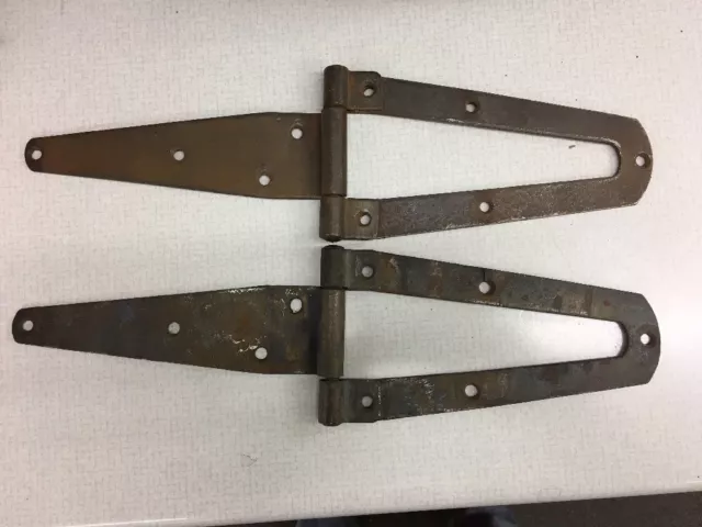 early 1900s ANTIQUE FORGED IRON SET UNUSUAL HINGES strap primitive Barn Door