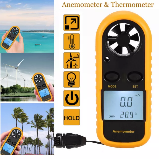 Digital Mini LCD Wind Speed Gauge Air Velocity Meter Anemometer NTC Thermometer