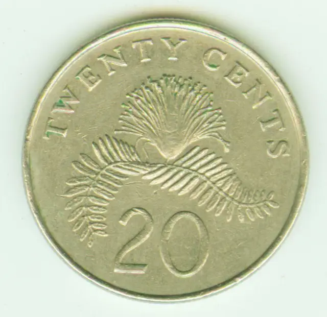 Singapur - Singapura - Singapore 20 Cent 1996, Pflanzenmotiv Blüte, Farn