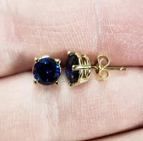 2.00 Ct Lab Created Blue Sapphire Solitaire Stud Earrings 14K Yellow Gold Plated