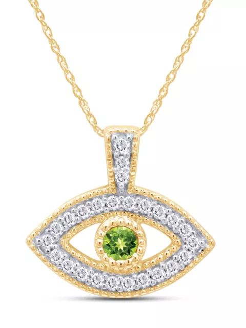 Evil Eye Pendant 18" Necklace Simulated Birthstone 14K Yellow Gold Plated Silver