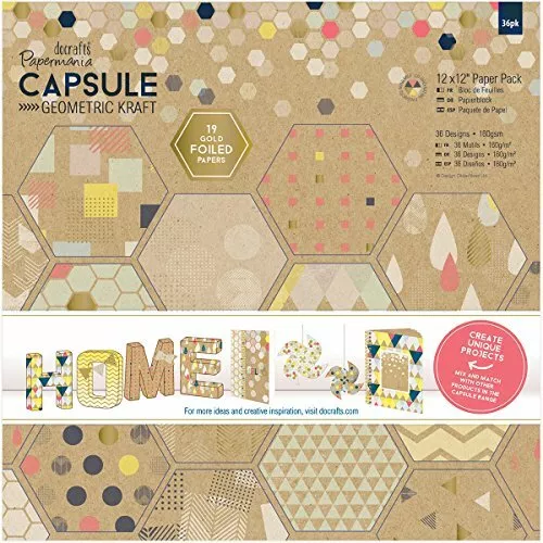 docrafts Papermania Geometric Kraft Double-Sided Paper Pack 12 x 12 36 Pieces