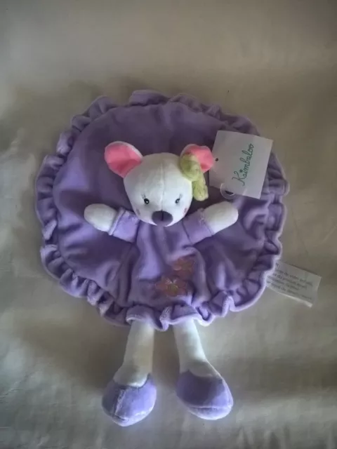 Doudou Plat Rond Souris Mauve Violet Parme Fleurs Brodées Kimbaloo Neuf