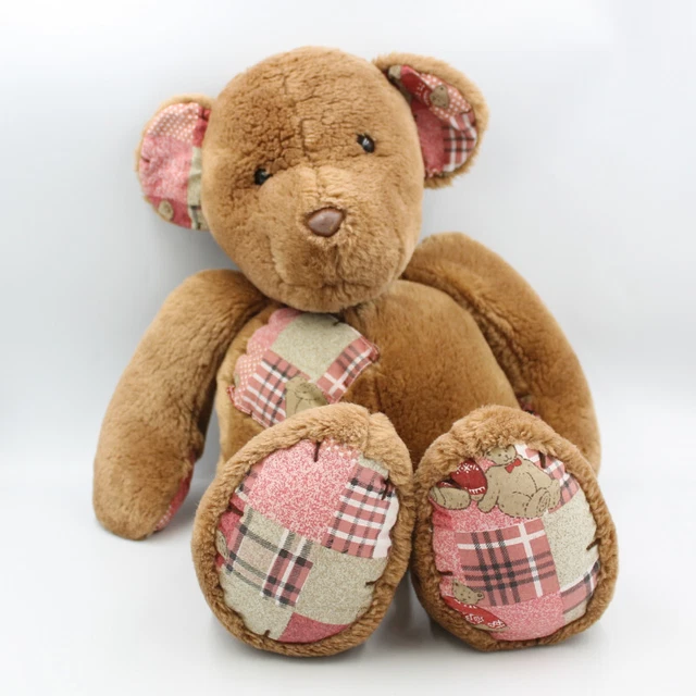 Grande peluche doudou ours brun marron rouge patchwork HAPPY HORSE - 29309