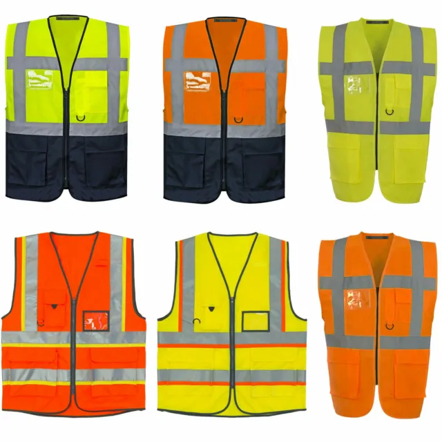 Executive Hi Vis Viz Vest High Visibility Work Waistcoat Reflective Safety Top