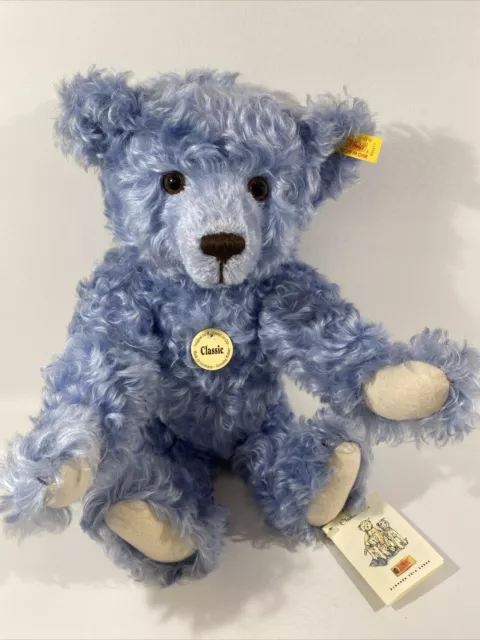 Steiff Classic Teddybär 40 cm  Mohair 005077 Blau Brummstimme 5 fach gegliedert