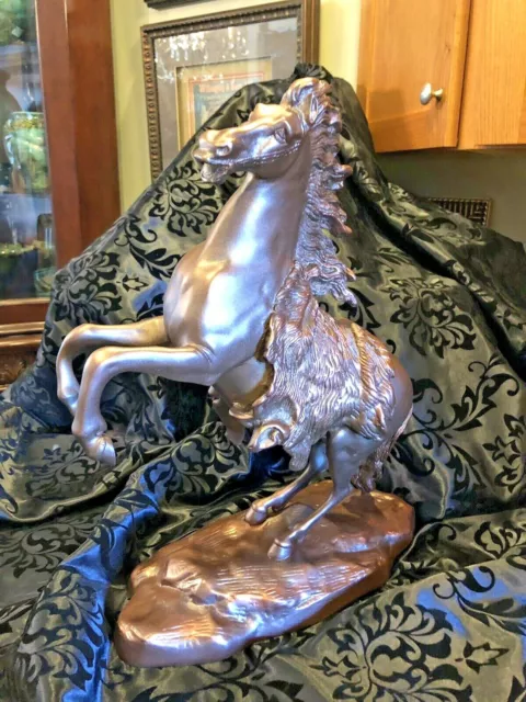 Stunning Cast Bronze (NOT Resin) 19" Large Raring Horse Heavy Statuary Gorgeous