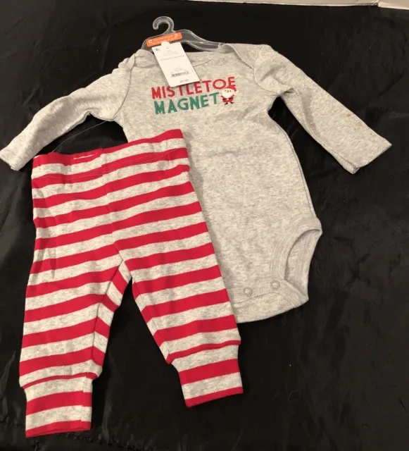 NEW Carters Baby Boy Mistletoe Magnet Christmas 2 pc Outfit Bodysuit 3M Santa