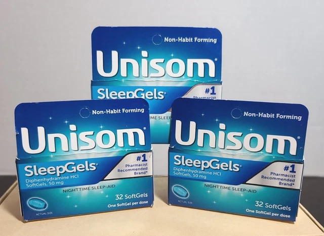 Lote de 3 botellas Unisom Sleepgels 32 unidades cada una Unisom 50 mg caduca 10/2023