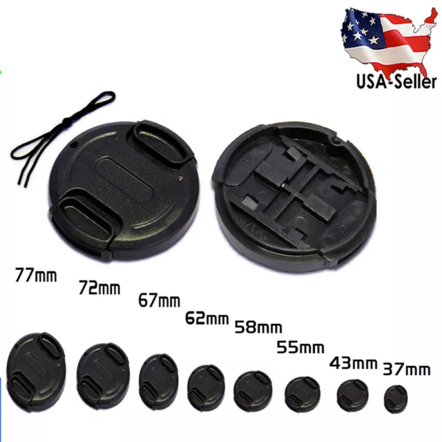 New Front Lens Cap Snap-on Cover for Canon Nikon Olympus Sony Camera w/ String