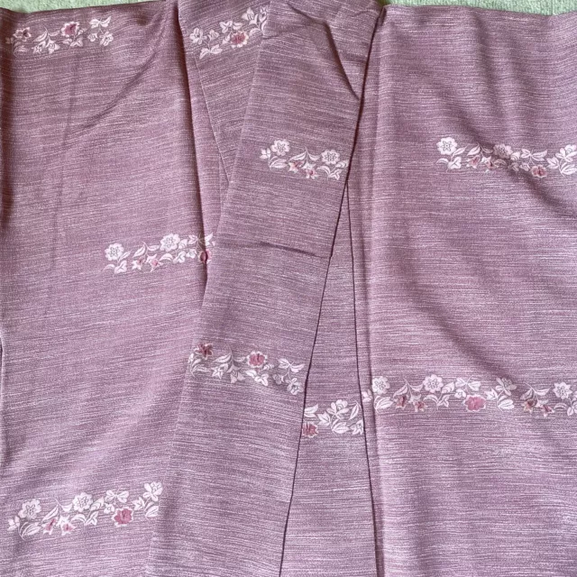 Japanese grayish purple ivory silk Kimono small floral VTG robe fabric rare 70s