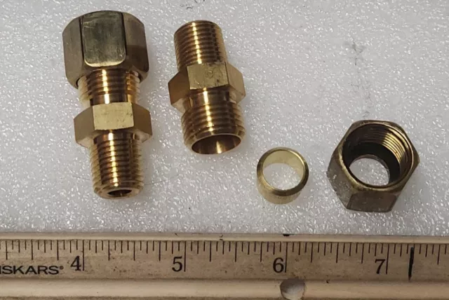 Brass Air Straight Union Adapter Fitting 13/32" Tube OD X 1/4" Mnpt (2) Pack