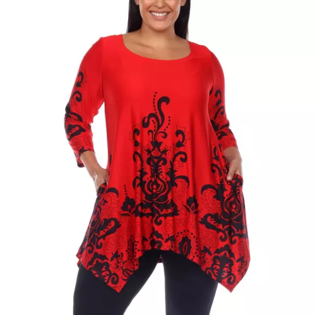 White Mark Womens Red Printed Drapey Blouse Tunic Top Shirt Plus 1XL BHFO 4867