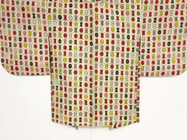 79231# Japanese Kimono / Antique Haori / Meisen / Woven Grid With Abstract Patte