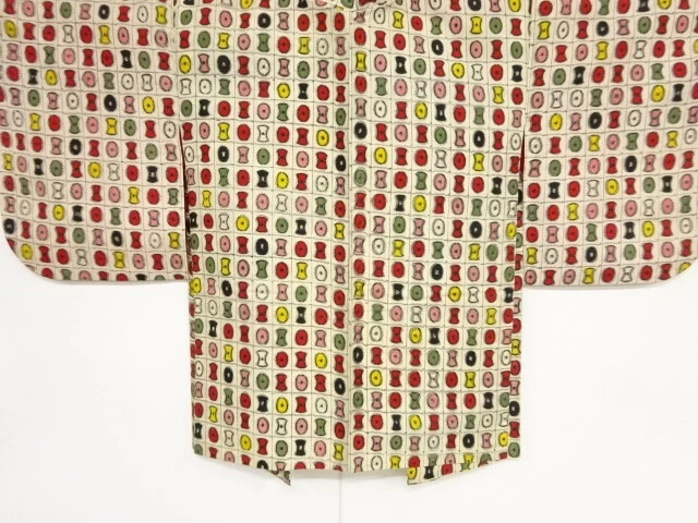 79231# Japanese Kimono / Antique Haori / Meisen / Woven Grid With Abstract Patte