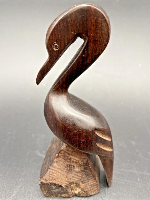 Pelican Figurine Hand Carved Ironwood Statue 4.5" Wooden Carved Bird Beach Decor
