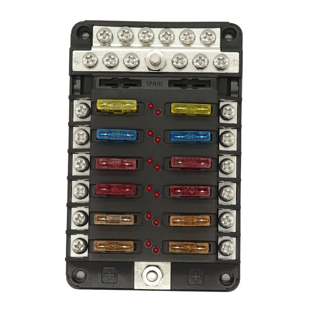 12 WAY BLADE Fuse Box & Bus Bar Car Kit Marine FuseBox Holder 12V/32V