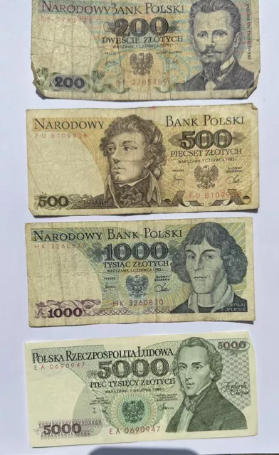 Poland - 200 / 500 / 1000 / 5000 Zlotych Banknote - 1979-1988 - Zloty Notes