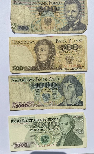 Poland - 200 / 500 / 1000 / 5000 Zlotych Banknote - 1979-1988 - Zloty Notes