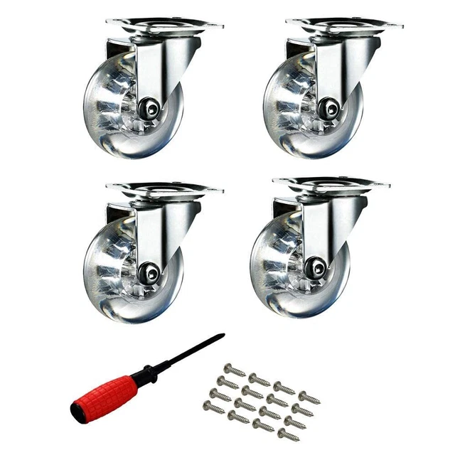 2 Inch Clear Heavy Duty Swivel Rubber Caster Wheels with 360 Degree