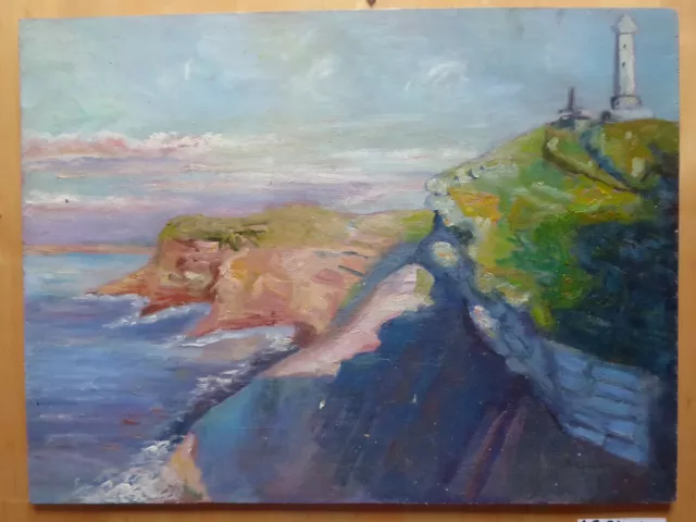 Tableau Vintage à Huile Sur Table Paysage Marine Mer Espagne Signé MD2