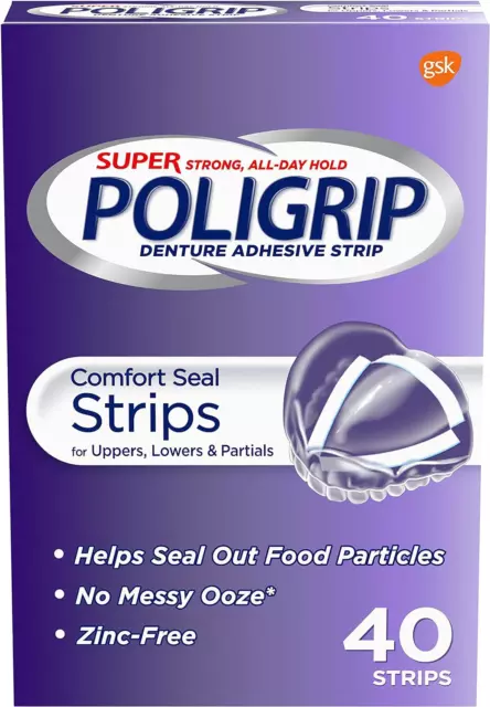 Super PoliGrip Comfort Seal Strips Denture Adhesive - 40 Strips