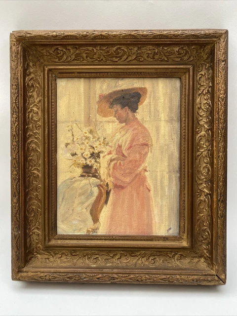 IMPRESSIONIST OIL PAINTING Lady With Flowers Oil On Board Signed JH £ ...