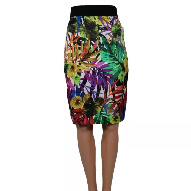 Milly New NWT Tropical Floral Rose Pencil Skirt Black Green Blue Purple 0